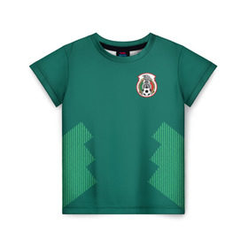 Детская футболка 3D с принтом Домашняя форма сборной Мексики в Екатеринбурге, 100% гипоаллергенный полиэфир | прямой крой, круглый вырез горловины, длина до линии бедер, чуть спущенное плечо, ткань немного тянется | мексика | сборная мексики | форма мексики | чемпионат по футболу