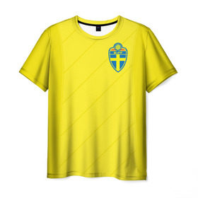 Мужская футболка 3D с принтом Швеция домашняя форма ЧМ 2018 в Екатеринбурге, 100% полиэфир | прямой крой, круглый вырез горловины, длина до линии бедер | домашняя форма | сборная швеции | футбол | футбольная форма | швеция