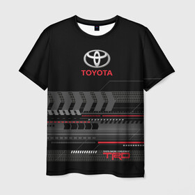 Мужская футболка 3D с принтом Toyota 1 в Екатеринбурге, 100% полиэфир | прямой крой, круглый вырез горловины, длина до линии бедер | car | toyota | абстракция | авто | графика | дизайн | полосы | протектор | пунктир | след шин | тойота