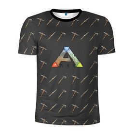 Мужская футболка 3D спортивная с принтом Ark Survival Evolved в Екатеринбурге, 100% полиэстер с улучшенными характеристиками | приталенный силуэт, круглая горловина, широкие плечи, сужается к линии бедра | Тематика изображения на принте: арк