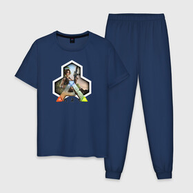 Мужская пижама хлопок с принтом Ark Survival Evolved в Екатеринбурге, 100% хлопок | брюки и футболка прямого кроя, без карманов, на брюках мягкая резинка на поясе и по низу штанин
 | Тематика изображения на принте: ark survival evolved