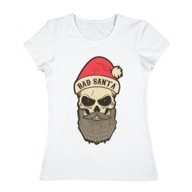Женская футболка хлопок с принтом Санта череп в Екатеринбурге, 100% хлопок | прямой крой, круглый вырез горловины, длина до линии бедер, слегка спущенное плечо | skull | бородатый | рождество | санта клаус