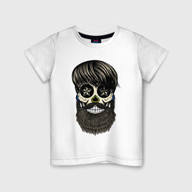 Детская футболка хлопок с принтом Сахарный череп с бородой в Екатеринбурге, 100% хлопок | круглый вырез горловины, полуприлегающий силуэт, длина до линии бедер | бородатый | день мертвых | сахарный череп | хелловин | хипстер