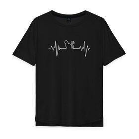 Мужская футболка хлопок Oversize с принтом HeartbeatCat в Екатеринбурге, 100% хлопок | свободный крой, круглый ворот, “спинка” длиннее передней части | animal | cat | cute | heart | kitty | meow | pet | животное | кот | котенок | котики | мяу | сердце