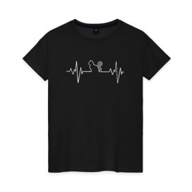Женская футболка хлопок с принтом HeartbeatCat в Екатеринбурге, 100% хлопок | прямой крой, круглый вырез горловины, длина до линии бедер, слегка спущенное плечо | animal | cat | cute | heart | kitty | meow | pet | животное | кот | котенок | котики | мяу | сердце
