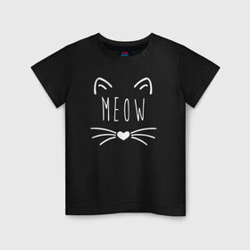Детская футболка хлопок с принтом Мяу в Екатеринбурге, 100% хлопок | круглый вырез горловины, полуприлегающий силуэт, длина до линии бедер | animal | cat | cute | heart | kitty | meow | pet | животное | кот | котенок | котики | мяу | сердце