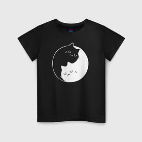 Детская футболка хлопок с принтом Инь Янь в Екатеринбурге, 100% хлопок | круглый вырез горловины, полуприлегающий силуэт, длина до линии бедер | Тематика изображения на принте: cat | kitty | животное | инь ян | кот | котенок | котики