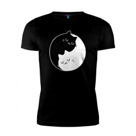 Мужская футболка премиум с принтом Инь Янь в Екатеринбурге, 92% хлопок, 8% лайкра | приталенный силуэт, круглый вырез ворота, длина до линии бедра, короткий рукав | Тематика изображения на принте: cat | kitty | животное | инь ян | кот | котенок | котики