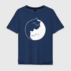Мужская футболка хлопок Oversize с принтом Инь Янь в Екатеринбурге, 100% хлопок | свободный крой, круглый ворот, “спинка” длиннее передней части | cat | kitty | животное | инь ян | кот | котенок | котики