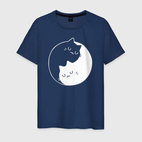 Мужская футболка хлопок с принтом Инь Янь в Екатеринбурге, 100% хлопок | прямой крой, круглый вырез горловины, длина до линии бедер, слегка спущенное плечо. | cat | kitty | животное | инь ян | кот | котенок | котики