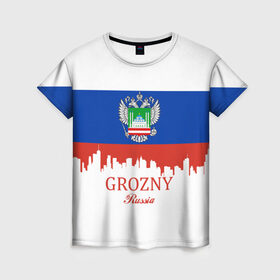 Женская футболка 3D с принтом GROZNY (Грозный) в Екатеринбурге, 100% полиэфир ( синтетическое хлопкоподобное полотно) | прямой крой, круглый вырез горловины, длина до линии бедер | chechnya | grozny | герб | город | грозный | кавказ | кавказец | кадыров | надпись | патриот | республика | северный | флаг | флага | цвета | чех | чечен | чеченец | чеченка | чеченская | чечня