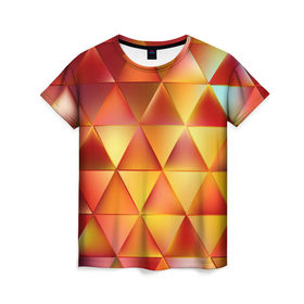 Женская футболка 3D с принтом Огненные треугольники в Екатеринбурге, 100% полиэфир ( синтетическое хлопкоподобное полотно) | прямой крой, круглый вырез горловины, длина до линии бедер | 