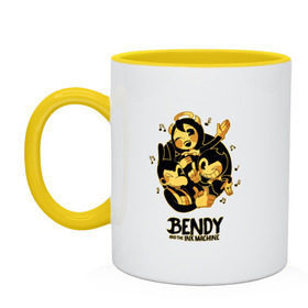 Кружка двухцветная с принтом Bendy and the ink machine (31) в Екатеринбурге, керамика | объем — 330 мл, диаметр — 80 мм. Цветная ручка и кайма сверху, в некоторых цветах — вся внутренняя часть | Тематика изображения на принте: bendy | bendy and the ink machine | game | horror | ink | machine | trend | video game