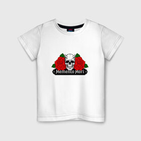 Детская футболка хлопок с принтом Memento mori / Помни о смерти в Екатеринбурге, 100% хлопок | круглый вырез горловины, полуприлегающий силуэт, длина до линии бедер | rock | roses | skull | розы | череп
