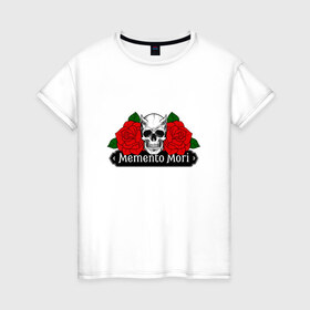 Женская футболка хлопок с принтом Memento mori / Помни о смерти в Екатеринбурге, 100% хлопок | прямой крой, круглый вырез горловины, длина до линии бедер, слегка спущенное плечо | rock | roses | skull | розы | череп