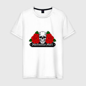 Мужская футболка хлопок с принтом Memento mori / Помни о смерти в Екатеринбурге, 100% хлопок | прямой крой, круглый вырез горловины, длина до линии бедер, слегка спущенное плечо. | rock | roses | skull | розы | череп