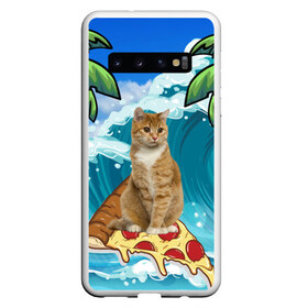 Чехол для Samsung Galaxy S10 с принтом Сёрфинг на Пицце в Екатеринбурге, Силикон | Область печати: задняя сторона чехла, без боковых панелей | cat | palm | pizza | surfing | wave | волна | животное | кот | пальмы | пицца | серфинг