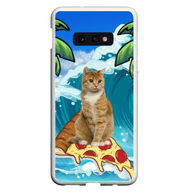 Чехол для Samsung S10E с принтом Сёрфинг на Пицце в Екатеринбурге, Силикон | Область печати: задняя сторона чехла, без боковых панелей | cat | palm | pizza | surfing | wave | волна | животное | кот | пальмы | пицца | серфинг