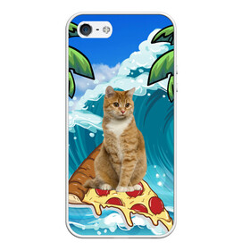 Чехол для iPhone 5/5S матовый с принтом Сёрфинг на Пицце в Екатеринбурге, Силикон | Область печати: задняя сторона чехла, без боковых панелей | cat | palm | pizza | surfing | wave | волна | животное | кот | пальмы | пицца | серфинг
