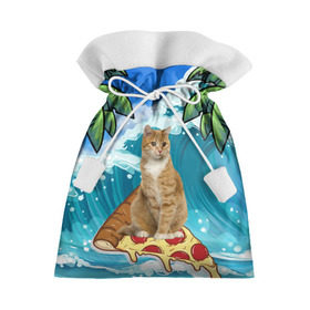 Подарочный 3D мешок с принтом Сёрфинг на Пицце в Екатеринбурге, 100% полиэстер | Размер: 29*39 см | cat | palm | pizza | surfing | wave | волна | животное | кот | пальмы | пицца | серфинг