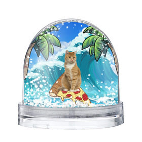 Водяной шар с принтом Сёрфинг на Пицце в Екатеринбурге, Пластик | Изображение внутри шара печатается на глянцевой фотобумаге с двух сторон | cat | palm | pizza | surfing | wave | волна | животное | кот | пальмы | пицца | серфинг
