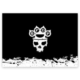 Поздравительная открытка с принтом Five Finger Death Punch в Екатеринбурге, 100% бумага | плотность бумаги 280 г/м2, матовая, на обратной стороне линовка и место для марки
 | Тематика изображения на принте: 5fdp | alternative | ffdp | groove | metal | metall | rock | альтернатива | грув | группа | метал | рок | череп