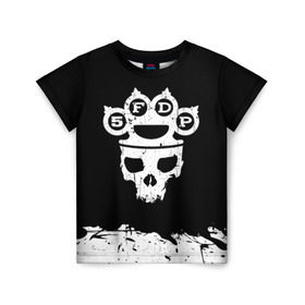 Детская футболка 3D с принтом Five Finger Death Punch в Екатеринбурге, 100% гипоаллергенный полиэфир | прямой крой, круглый вырез горловины, длина до линии бедер, чуть спущенное плечо, ткань немного тянется | 5fdp | alternative | ffdp | groove | metal | metall | rock | альтернатива | грув | группа | метал | рок | череп