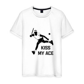 Мужская футболка хлопок с принтом Kiss My Ace в Екатеринбурге, 100% хлопок | прямой крой, круглый вырез горловины, длина до линии бедер, слегка спущенное плечо. | теннис