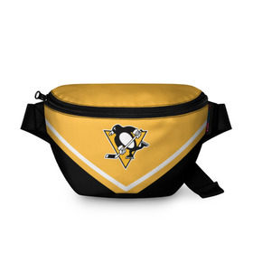 Поясная сумка 3D с принтом Pittsburgh Penguins (Форма 1) в Екатеринбурге, 100% полиэстер | плотная ткань, ремень с регулируемой длиной, внутри несколько карманов для мелочей, основное отделение и карман с обратной стороны сумки застегиваются на молнию | питтсбург пингвинз