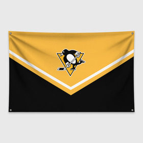 Флаг-баннер с принтом Pittsburgh Penguins (Форма 1) в Екатеринбурге, 100% полиэстер | размер 67 х 109 см, плотность ткани — 95 г/м2; по краям флага есть четыре люверса для крепления | питтсбург пингвинз