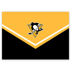 Поздравительная открытка с принтом Pittsburgh Penguins (Форма 1) в Екатеринбурге, 100% бумага | плотность бумаги 280 г/м2, матовая, на обратной стороне линовка и место для марки
 | Тематика изображения на принте: питтсбург пингвинз