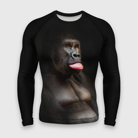 Мужской рашгард 3D с принтом Горилла в Екатеринбурге,  |  | горилла | животные | обезьяна | прикол | природа | смешно | юмор | язык
