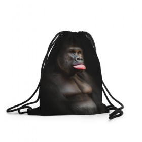 Рюкзак-мешок 3D с принтом Горилла в Екатеринбурге, 100% полиэстер | плотность ткани — 200 г/м2, размер — 35 х 45 см; лямки — толстые шнурки, застежка на шнуровке, без карманов и подкладки | Тематика изображения на принте: горилла | животные | обезьяна | прикол | природа | смешно | юмор | язык