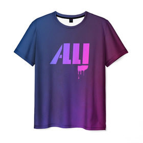 Мужская футболка 3D с принтом ALLJ в Екатеринбурге, 100% полиэфир | прямой крой, круглый вырез горловины, длина до линии бедер | allj | music | pop | purple | rap | градиент | клубная музыка. | космос | минимал | музыка | поп | розовое вино | рэп | сузуки | фиолетовый | элджей