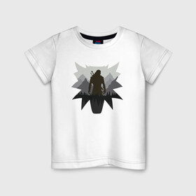 Детская футболка хлопок с принтом Witcher в Екатеринбурге, 100% хлопок | круглый вырез горловины, полуприлегающий силуэт, длина до линии бедер | gerald | wild hunt | witcher | wolf | ведьмак | волк | дикая охота