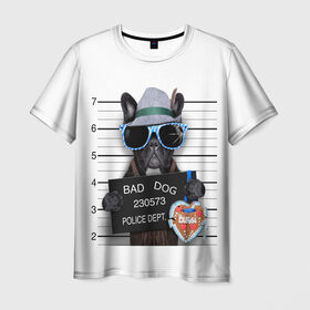 Мужская футболка 3D с принтом BAD DOG в Екатеринбурге, 100% полиэфир | прямой крой, круглый вырез горловины, длина до линии бедер | art | bad dog | преступник | собака