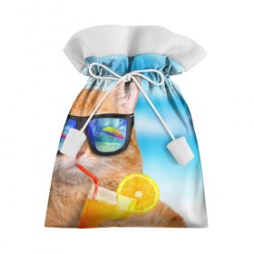 Подарочный 3D мешок с принтом Кот на пляже в Екатеринбурге, 100% полиэстер | Размер: 29*39 см | summer | апельсиновый сок | кот | кот на пляже | коте | котик | котэ | котяра | лето | море | небо | отдых | очки | пляже