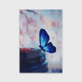 Обложка для паспорта матовая кожа с принтом Волшебная бабочка в Екатеринбурге, натуральная матовая кожа | размер 19,3 х 13,7 см; прозрачные пластиковые крепления | Тематика изображения на принте: бабочка | волшебная бабочка | голубая бабочка | книги | насекомая | насекомое | пыльца | синея бабочка