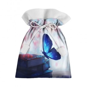 Подарочный 3D мешок с принтом Волшебная бабочка в Екатеринбурге, 100% полиэстер | Размер: 29*39 см | Тематика изображения на принте: бабочка | волшебная бабочка | голубая бабочка | книги | насекомая | насекомое | пыльца | синея бабочка