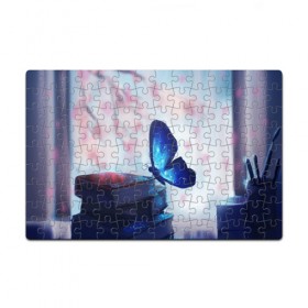 Пазл магнитный 126 элементов с принтом Волшебная бабочка в Екатеринбурге, полимерный материал с магнитным слоем | 126 деталей, размер изделия —  180*270 мм | Тематика изображения на принте: бабочка | волшебная бабочка | голубая бабочка | книги | насекомая | насекомое | пыльца | синея бабочка