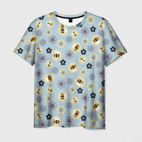 Мужская футболка 3D с принтом Пчелки в Екатеринбурге, 100% полиэфир | прямой крой, круглый вырез горловины, длина до линии бедер | пчелки | пчелы | цветы