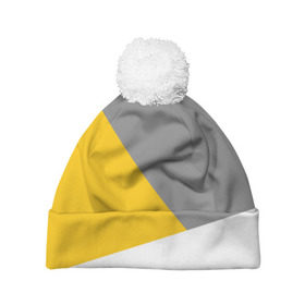 Шапка 3D c помпоном с принтом Серый, желтый, белый-идеальное сочетание! в Екатеринбурге, 100% полиэстер | универсальный размер, печать по всей поверхности изделия | Тематика изображения на принте: 