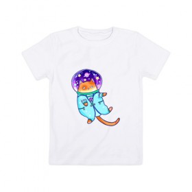 Детская футболка хлопок с принтом Кот и космос в Екатеринбурге, 100% хлопок | круглый вырез горловины, полуприлегающий силуэт, длина до линии бедер | звезды | космонавт | космос | кот