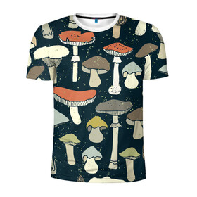 Мужская футболка 3D спортивная с принтом Загадочный лес в Екатеринбурге, 100% полиэстер с улучшенными характеристиками | приталенный силуэт, круглая горловина, широкие плечи, сужается к линии бедра | грибы | паттерн
