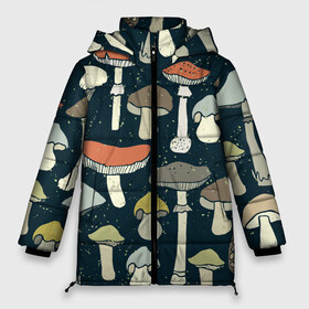 Женская зимняя куртка 3D с принтом Загадочный лес в Екатеринбурге, верх — 100% полиэстер; подкладка — 100% полиэстер; утеплитель — 100% полиэстер | длина ниже бедра, силуэт Оверсайз. Есть воротник-стойка, отстегивающийся капюшон и ветрозащитная планка. 

Боковые карманы с листочкой на кнопках и внутренний карман на молнии | грибы | паттерн