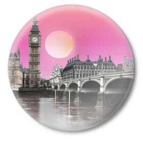 Значок с принтом UK в Екатеринбурге,  металл | круглая форма, металлическая застежка в виде булавки | Тематика изображения на принте: london | великобритания | лондон | пейзаж