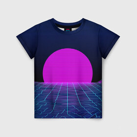 Детская футболка 3D с принтом Солнце в Екатеринбурге, 100% гипоаллергенный полиэфир | прямой крой, круглый вырез горловины, длина до линии бедер, чуть спущенное плечо, ткань немного тянется | 3d | cgi | digital art | music | retro | vaporwave | абстракция | вейпорвейв | геометрия | музыка | ретро