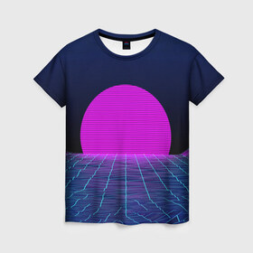 Женская футболка 3D с принтом Солнце в Екатеринбурге, 100% полиэфир ( синтетическое хлопкоподобное полотно) | прямой крой, круглый вырез горловины, длина до линии бедер | 3d | cgi | digital art | music | retro | vaporwave | абстракция | вейпорвейв | геометрия | музыка | ретро