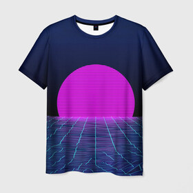 Мужская футболка 3D с принтом Солнце в Екатеринбурге, 100% полиэфир | прямой крой, круглый вырез горловины, длина до линии бедер | 3d | cgi | digital art | music | retro | vaporwave | абстракция | вейпорвейв | геометрия | музыка | ретро