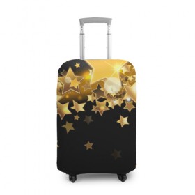 Чехол для чемодана 3D с принтом Золотые звездочки в Екатеринбурге, 86% полиэфир, 14% спандекс | двустороннее нанесение принта, прорези для ручек и колес | 3d | звездочки | звезды | золото | золотые звездочки | картинка | черный фон